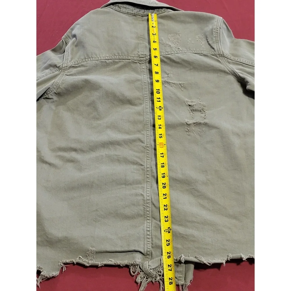 Free People Moonchild Denim Jacket Womens Large Army Green Distressed Size Small - Picture 12 of 14